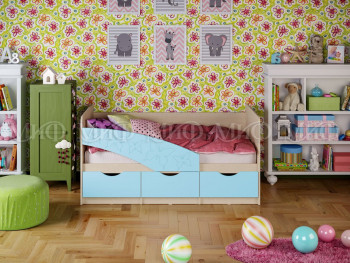 Кровать Бабочки 1,6м (Голубой матовый) в Маслянино - maslyanino.mebel54.com | фото