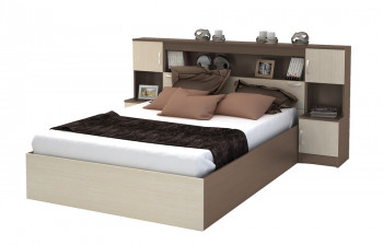 Кровать с прикроватным блоком КР 552 Спальня Basya (шимо темный/шимо светлый) в Маслянино - maslyanino.mebel54.com | фото