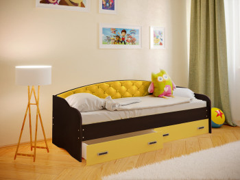 Кровать Софа-7 с мягкой спинкой (800х1900) Венге/Желтый в Маслянино - maslyanino.mebel54.com | фото