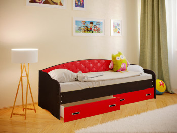 Кровать Софа-7 с мягкой спинкой (800х2000) Венге/Красный в Маслянино - maslyanino.mebel54.com | фото