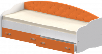 Кровать Софа-8 с мягкой спинкой (900х1900) Белый/Оранжевый в Маслянино - maslyanino.mebel54.com | фото