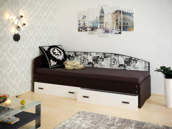 Кровать Софа-9 с мягкой спинкой с рисунком Милана (900х1900) Венге/Белый в Маслянино - maslyanino.mebel54.com | фото