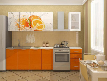 Кухонный гарнитур 2,0м Апельсин (Белый/Оранжевый металлик/Фотопечать апельсин) в Маслянино - maslyanino.mebel54.com | фото