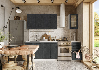 Кухонный гарнитур Нувель 1800мм белый/бетон черный в Маслянино - maslyanino.mebel54.com | фото