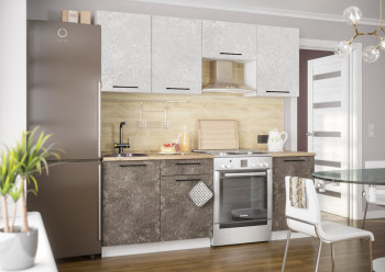 Кухонный гарнитур Нувель 2100мм белый/бетон коричневый в Маслянино - maslyanino.mebel54.com | фото