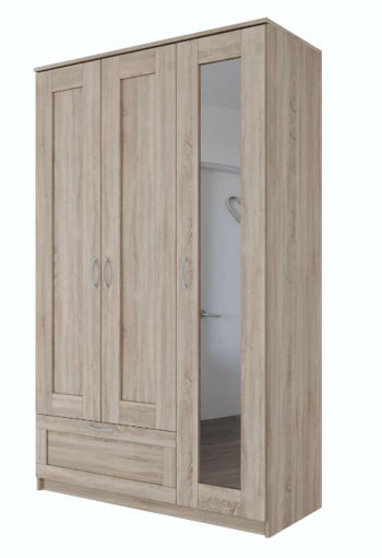 Шкаф трехдверный Сириус с зеркалом и 1 ящиком дуб сонома в Маслянино - maslyanino.mebel54.com | фото